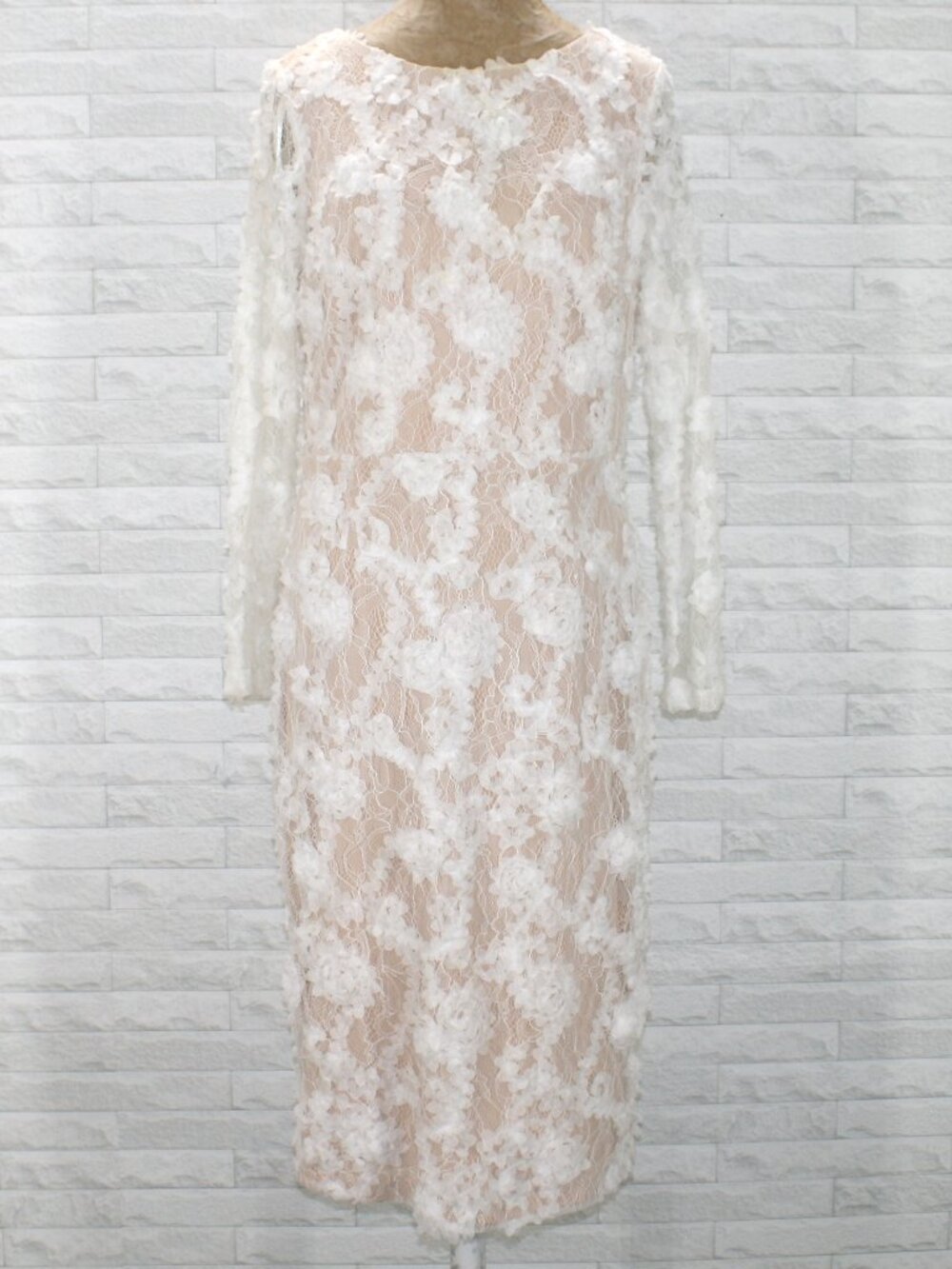 XSCAPE Dress Lace 3D Floral Sheer Long Sleeves Wedding Cocktail Party White 12